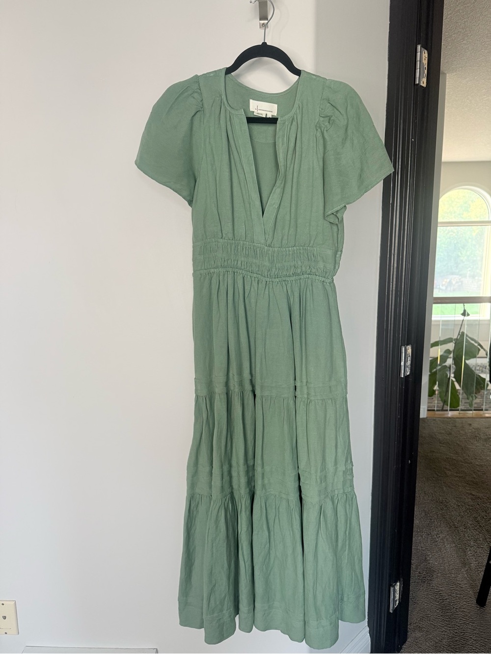Anthropologie Sage Green Tiered Maxi Dress